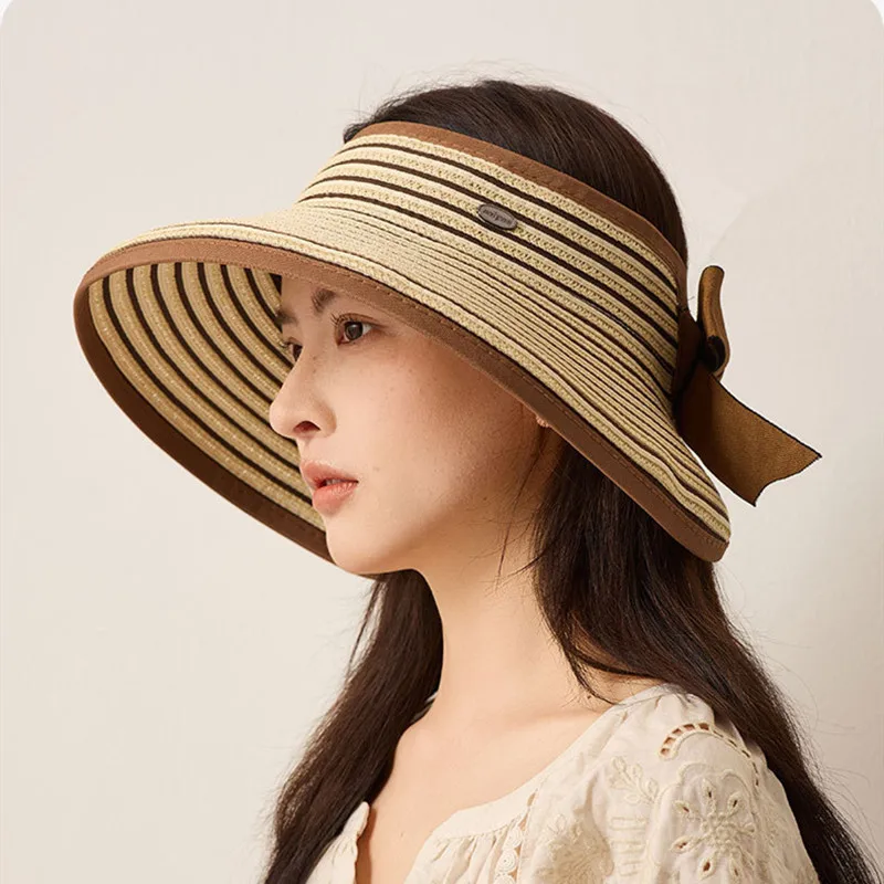 

Декоративная летняя полосатая кепка-козырек с открытым верхом, защита от УФ-лучей, повседневная складная солнцезащитная кепка для активного отдыха