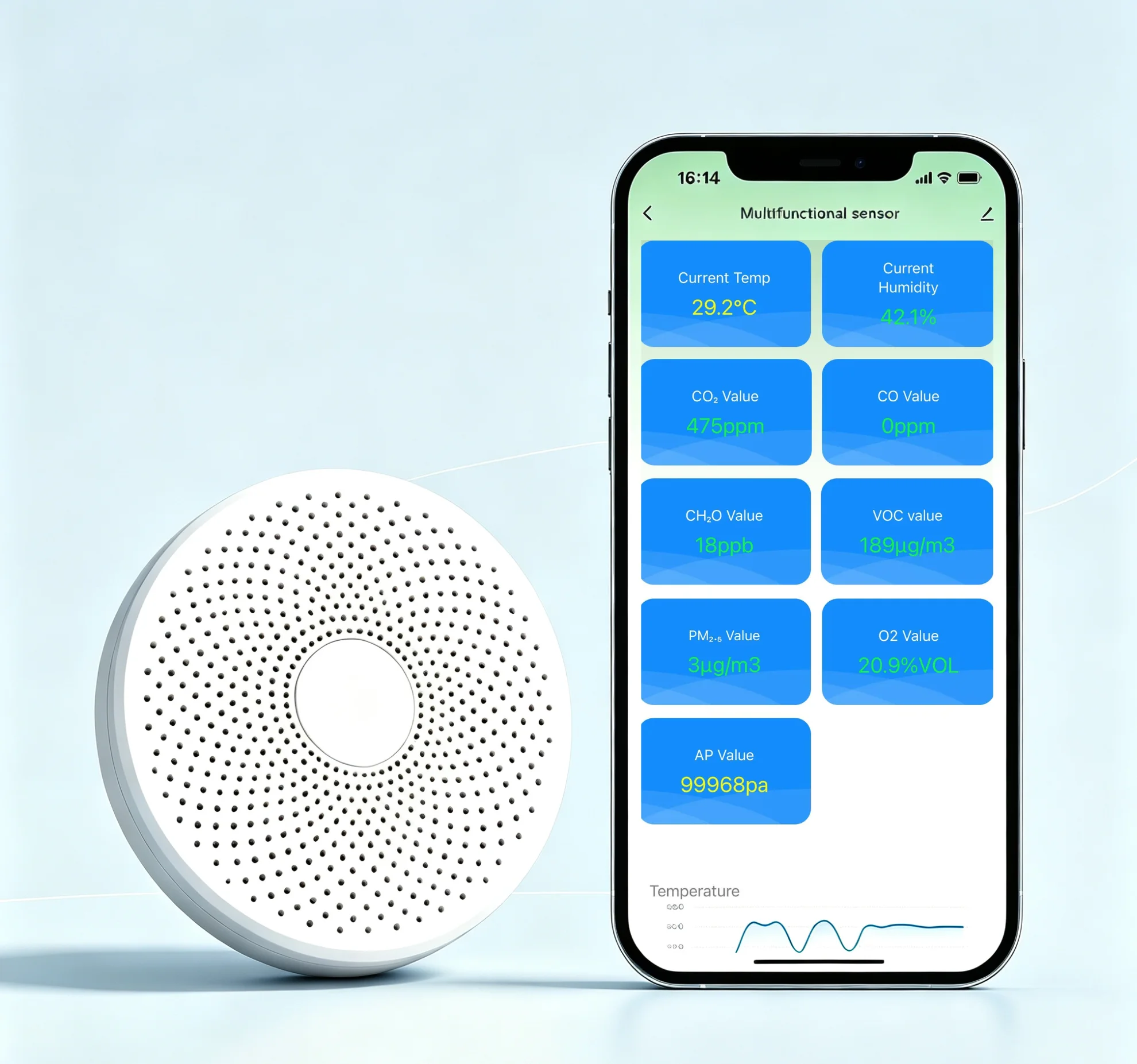 TS51 Tuya WiFi Smart Airbox Air Quality Detector, Monitor Temp Hum, CO2, CO, HCHO, TVOC, PM2.5, O2, AP, Compatible with Tuya APP