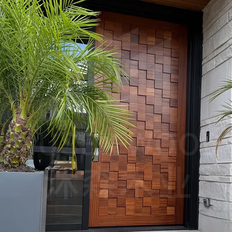 for Irregular Personalized Solid Wood Door Modern Baking Paint Wabi Sandy Style 3D Relief Walnut Wood Carving Custom Entrance