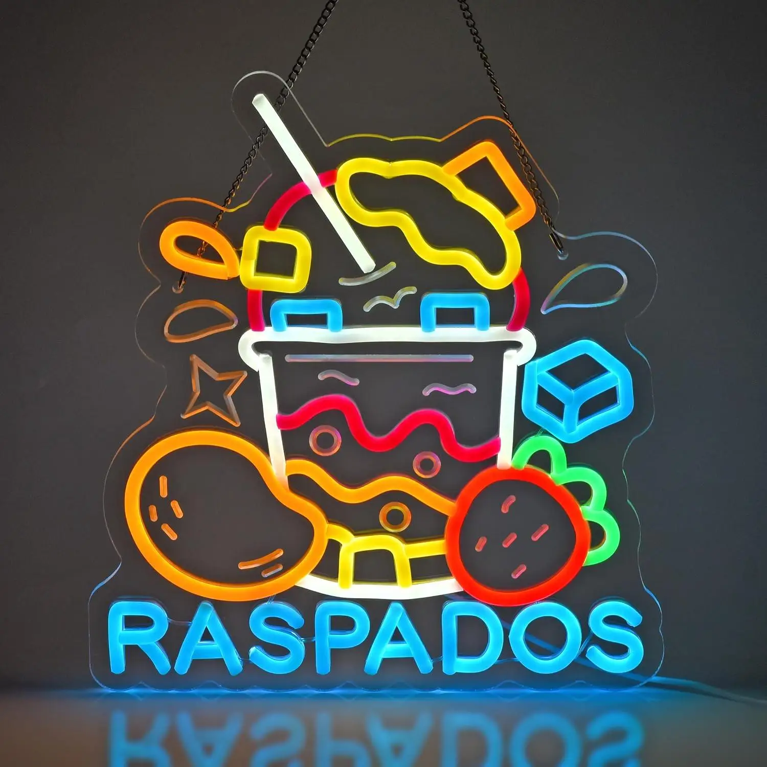 Letrero Luminoso LED Regulable con Diseño de Raspados para Tienda de Postres Mexicanos, Food Truck, Cafetería, Decoración de Pared para Fiestas Temáticas de Verano