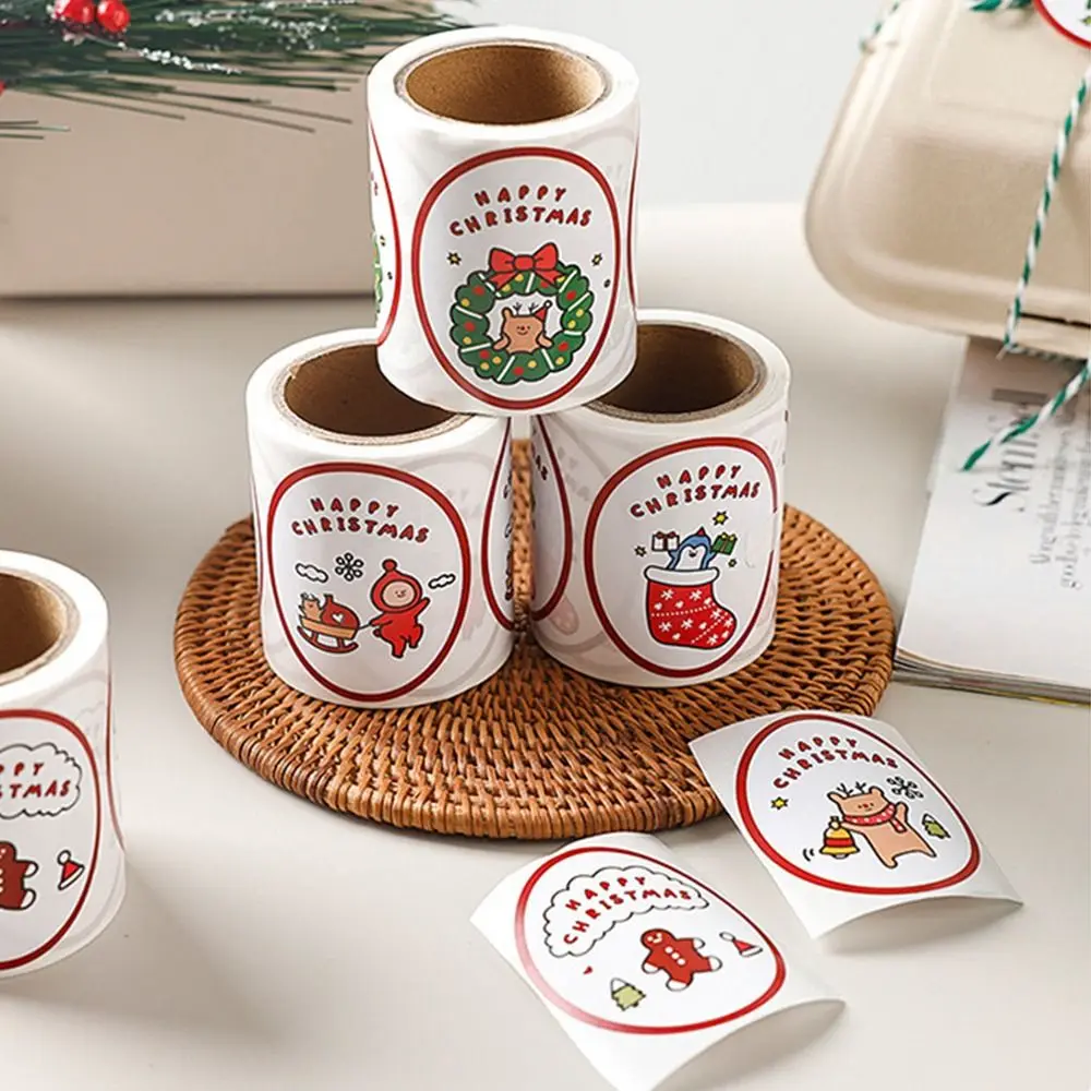 Rollo de pegatinas elípticas de dibujos animados, etiquetas decorativas de Feliz Navidad, fácil de usar, conveniente, regalo, 120 piezas