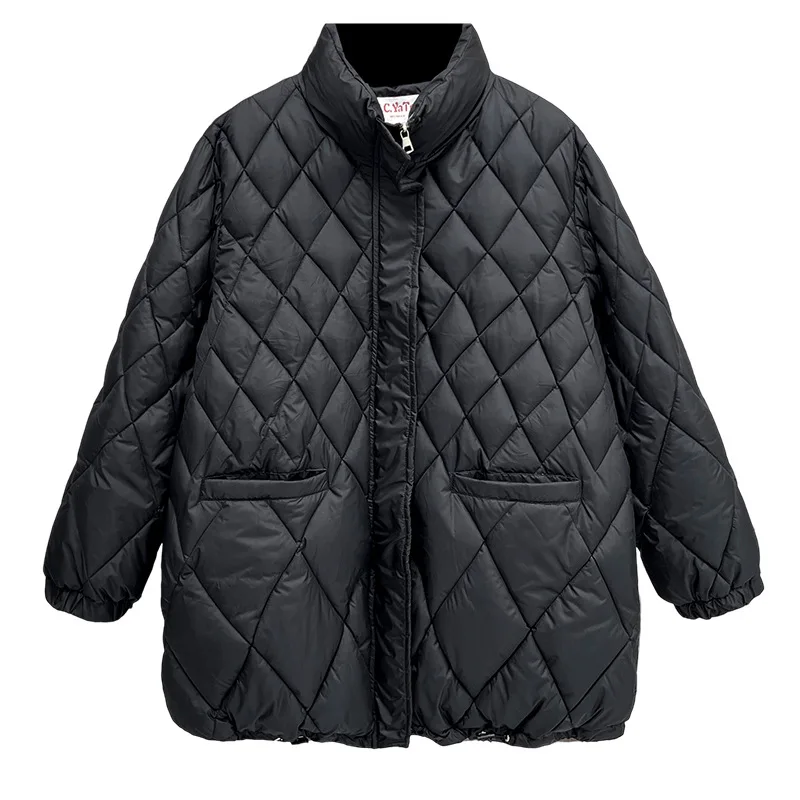 

Plus Size Women Parka Winter Wear Loose A Version Stand Collar Thickened Argyle cotton-padded Coat 6856