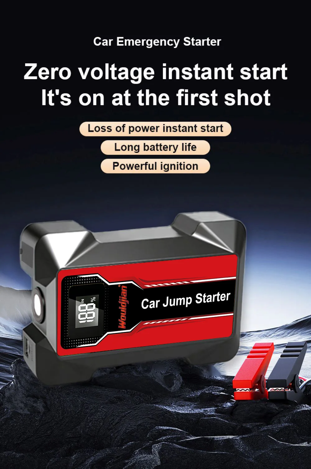 12V Portable Jump Starter Power Bank, Fast Charging with Emergency LED Light, Car Battery Booster for Petrol Diesel Auto SUV