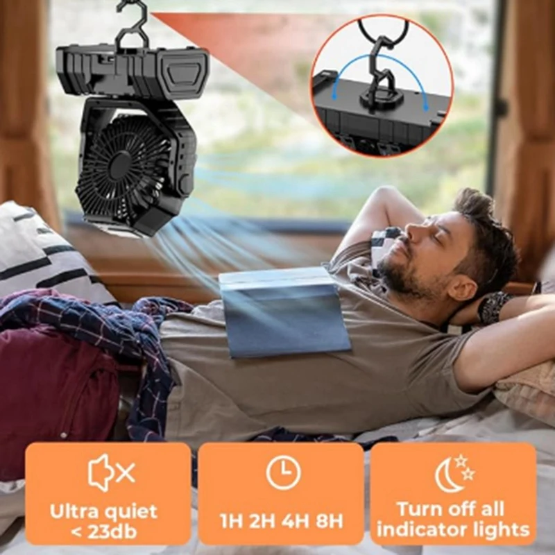 ABKP-10000Mah Battery Fan Rechargeable With Hook&Bright LED Light Remote Control Timer Auto Oscillation Cordless Fan