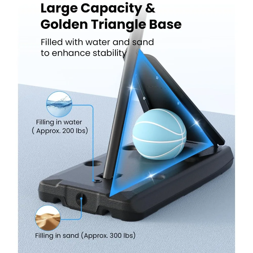 Cesta de basquete externa portátil com 52 cestos inquebráveis, altura ajustável de 10 pés, ideal para pátios de quintal