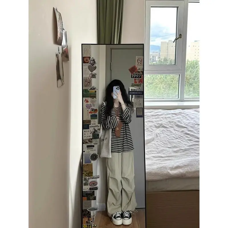 K57 Lazy Style Striped Long Sleeve U Neck T Shirt Women's Waist-Cinching Fashion Autumn 2026 No Hood Other Material 100%
