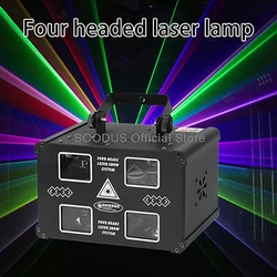 4 Heads Full Color Beam Light Projection Scanning Strobe Light DMX512 Control Flash Lights for Stage KTV Party Bar Show Lighting