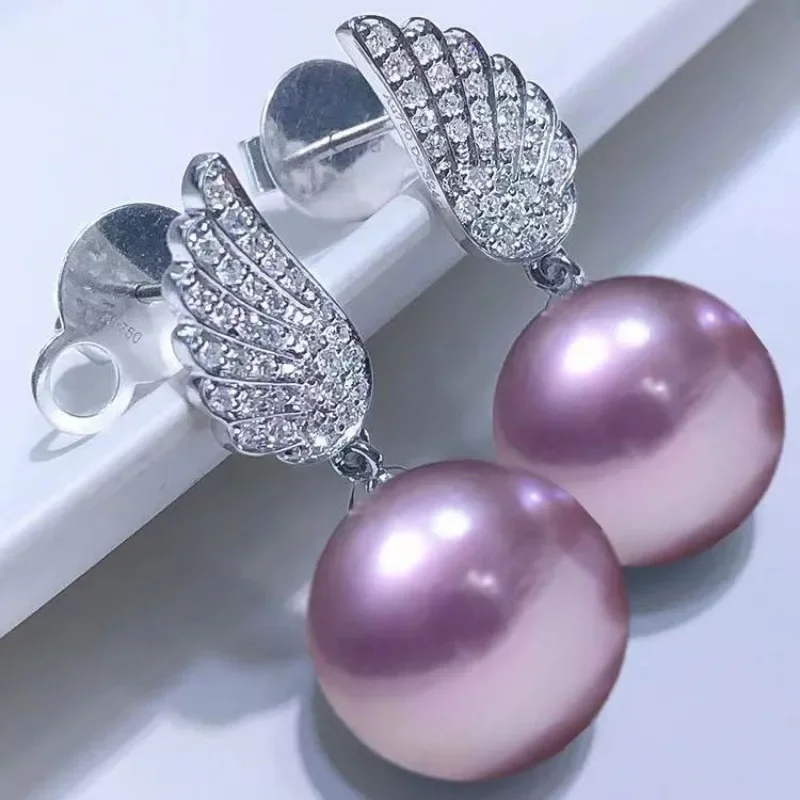 

Pair of 12-13mm Purple Round Pearl Unique Stud Earrings for Women Simple Wedding Party Free Shipping Accessories Dangle ,hook