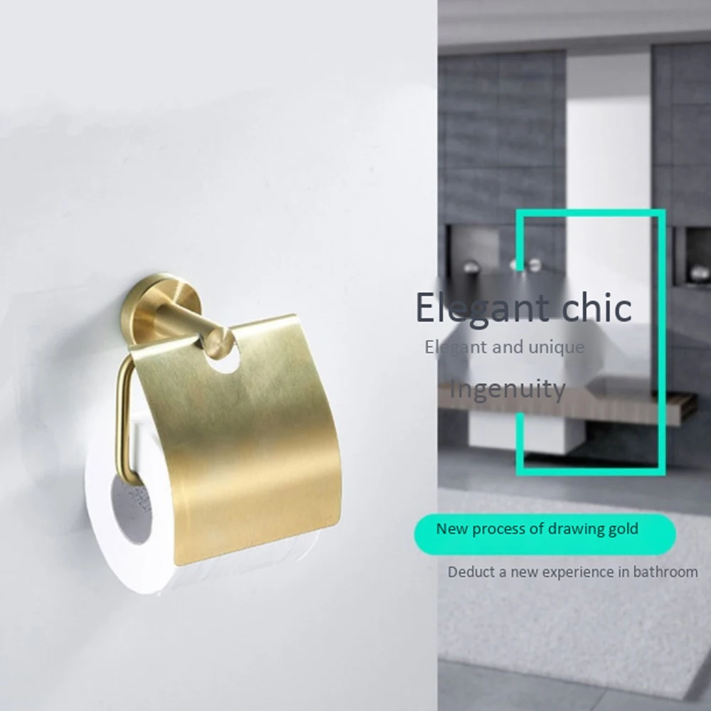 

【FLASH-SALE!】Bathroom Accessories Bathrobe Hook Towel Ring Bathroom Brush Holder Soap Box Bathroom Golden Brushed Toilet Paper H