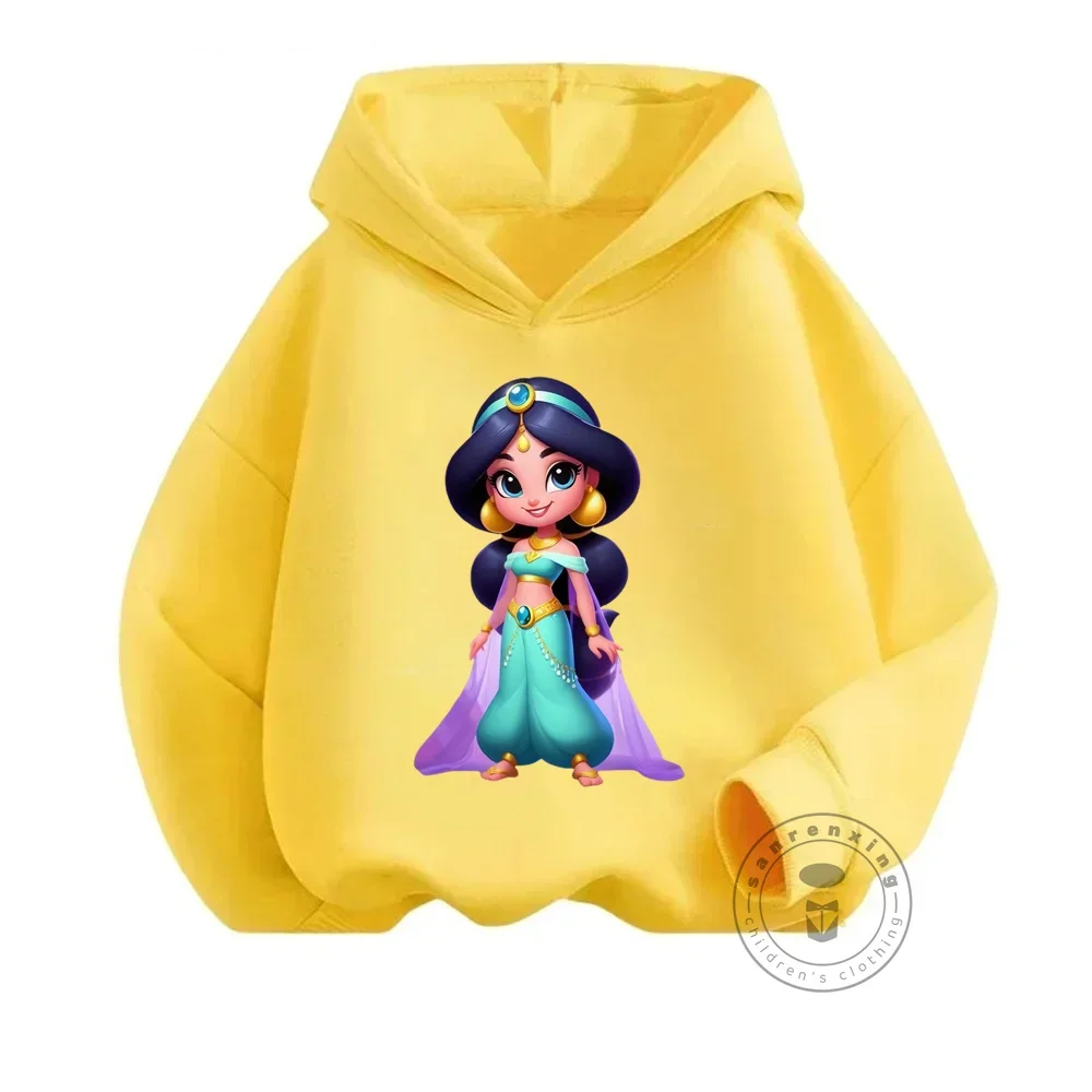 Disney Aladdin Jasmine Princess Graphic Kids Hoodie Cute Girls Clothes Boys Korean Sweatshirt New Fall 2024 Children\'s Clothing