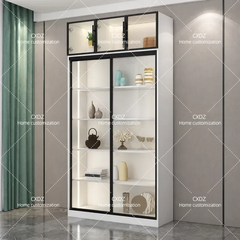 Custom Solid Wood Display Cabinet with Glass Door Floor Standing Bookcase for Living Room Study Model Showcase Storage Locker