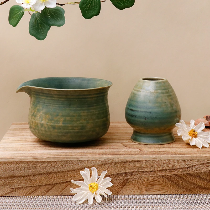 Juego Matcha Vintage de 2 piezas, juego Matcha, batidor de té, cuenco Matcha de cerámica esmaltada con soporte Chasen, réplica japonesa de café