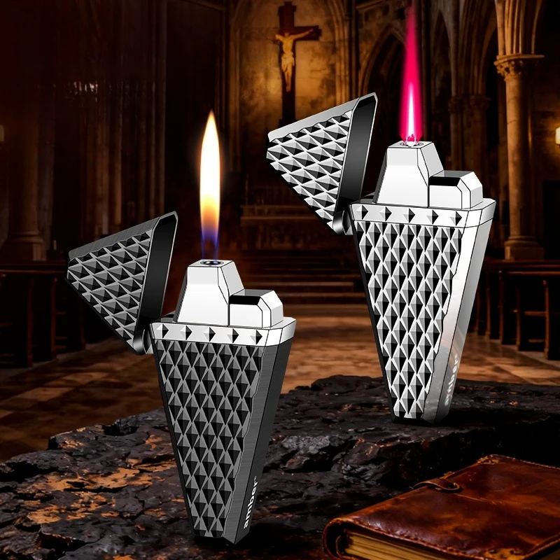New 261 Creative Double Flame Lighter with Diamond Plated Feel, Windproof Body  Smoking Accessories