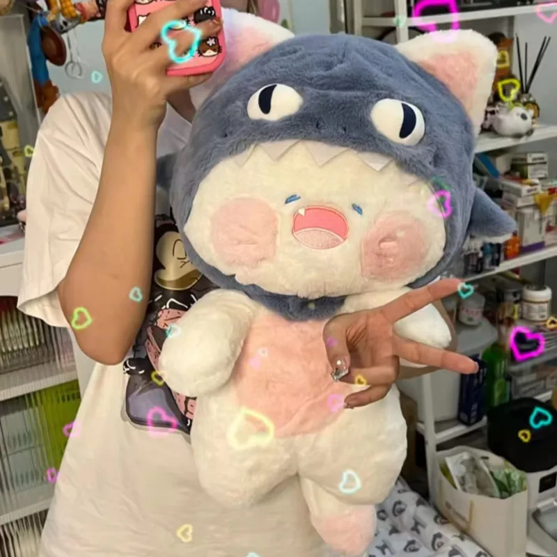 50cm Cute Cartoon Shark Cat Doll Super Soft Short Plush Toy Soft Cute Cat Toy Animal Kitten Pillow Home Decoration Girl Gift