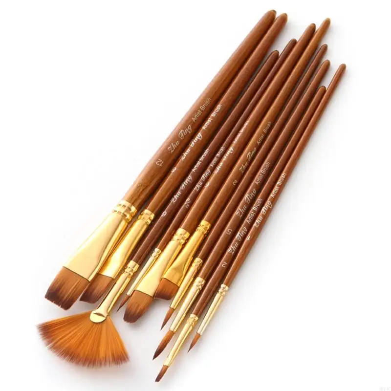 W89C 10pcs Paint Brush Set Round TIP PINTBRUSH INTRET