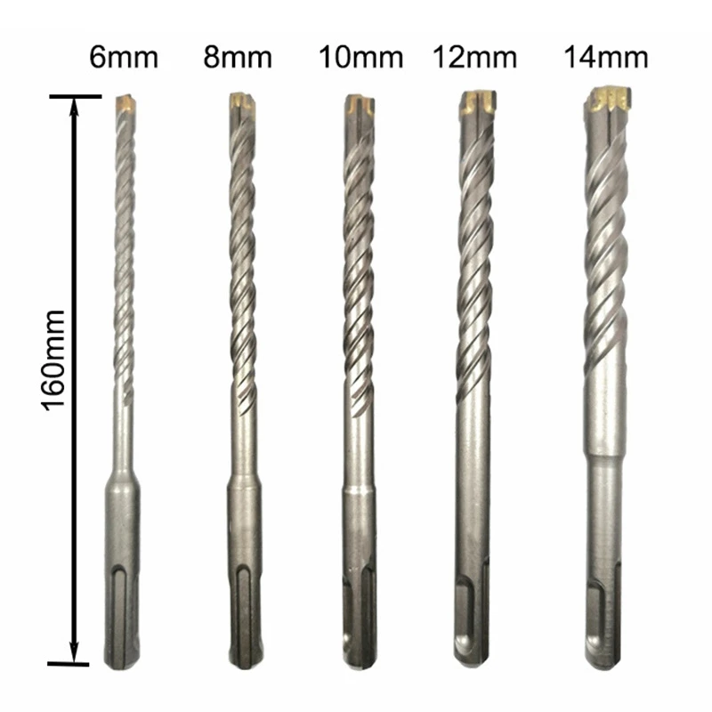 5Pcs Electric Hammer SDS Plus Drill Bit Set Cross Tips 4 Cutters 160Mm For Concrete Wall Brick Block Masonry Drilling Bits