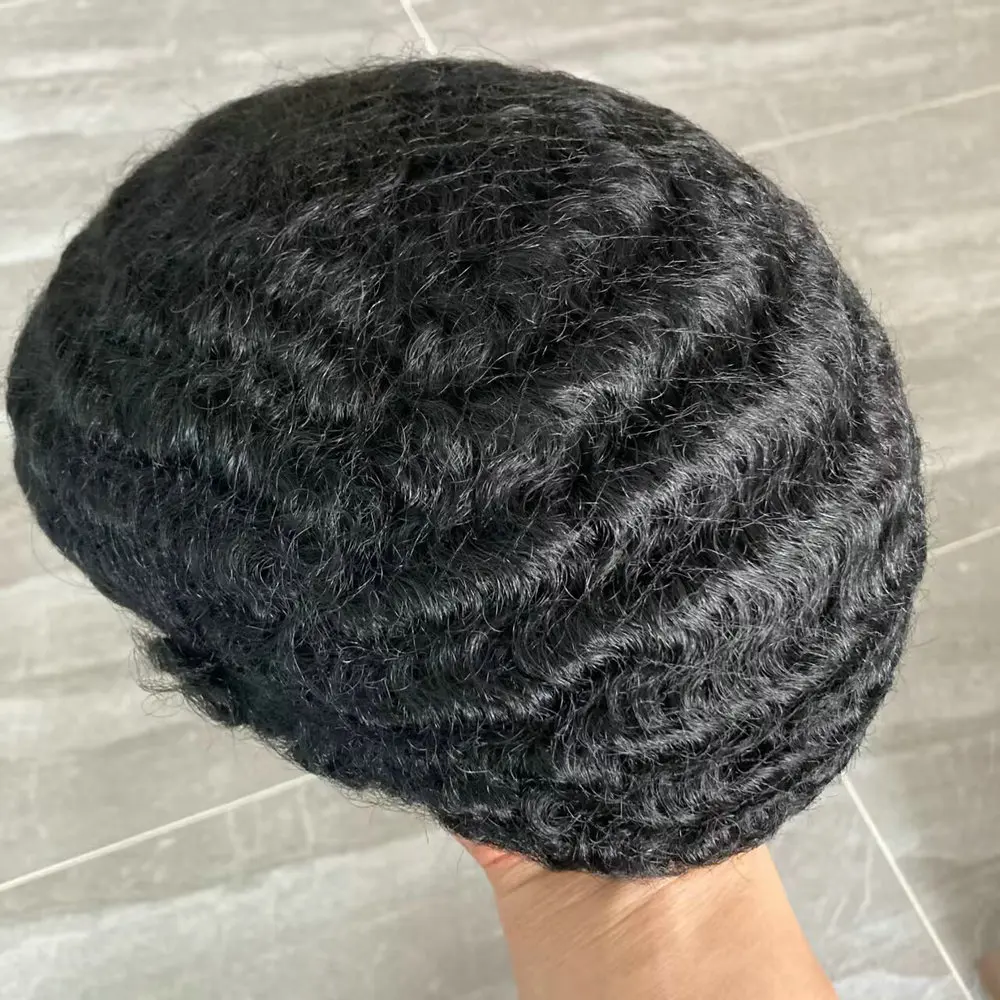 الأفرو الأسود Men's10MM موجة عميقة الشعر البشري الشعرية الاصطناعية دائم غير قابل للاكتشاف كامل الجلد بولي Base قاعدة نظام استبدال شعر مستعار الذكور