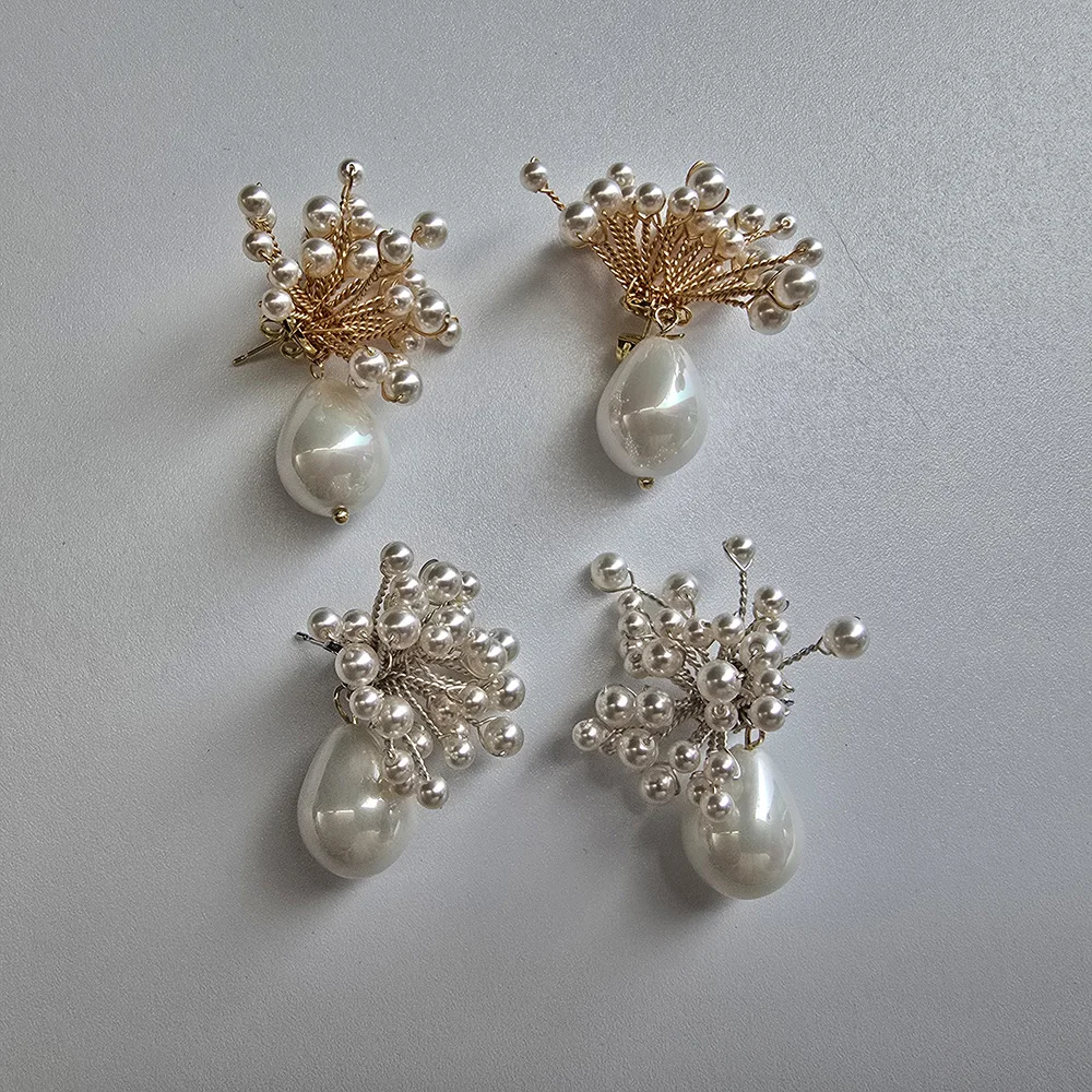 

SLBRIDAL Handmade Rhinestones Crystal Pearls Flower Bridal Dangle Earring Wedding Drop Earring Women Girls Fashion Party Jewelry