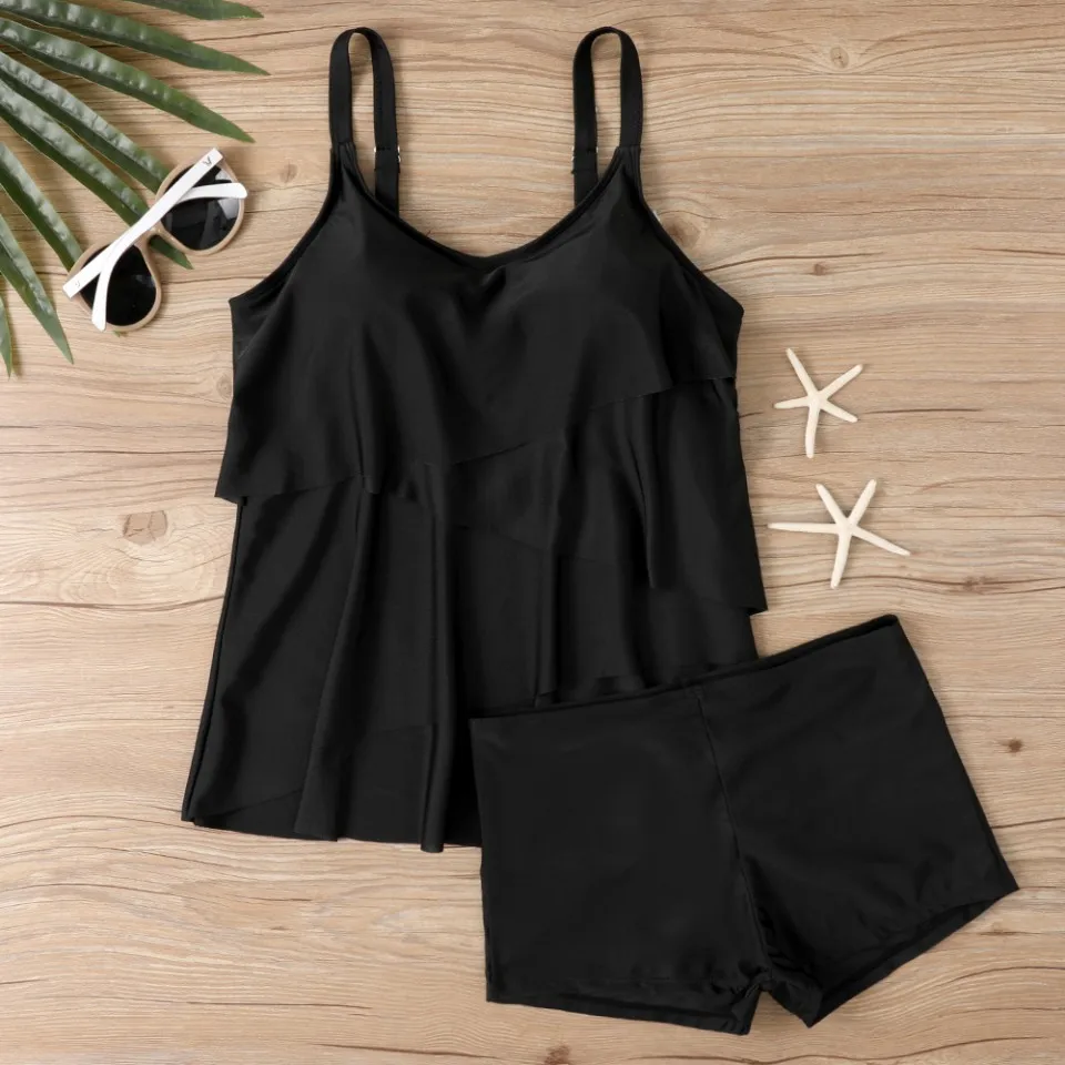 2 Pieces Patchwork Tankini Swimwear With Shorts 2025 Women Shoulder Strap Swimsuit Summer Female Bathers Swimming Beachwear 3xl
