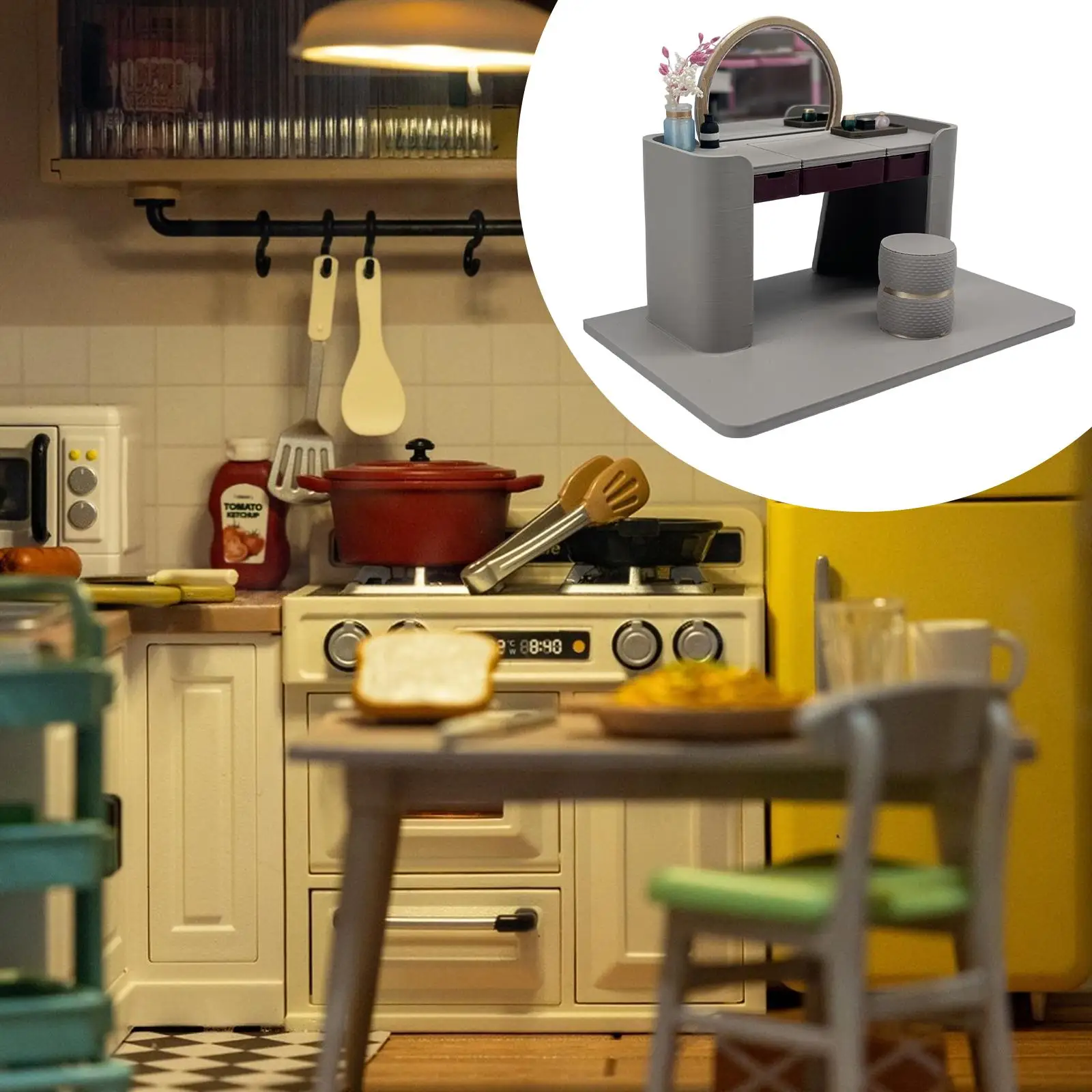 طاولة زينة لبيت الدمى المصغر، صغيرة، لعبة التظاهر، زخرفة، ديكور بيت الدمى، ملحقات منزل صغير، أثاث بيت الدمى