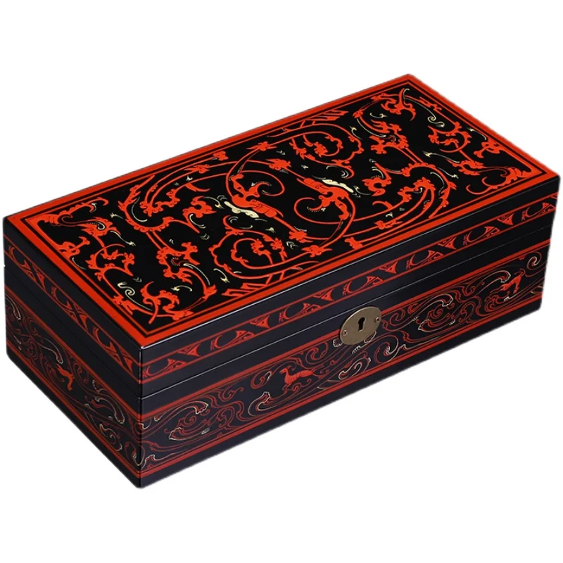 

Hand Painted Chinese Pattern Lacquerware Storage Box Ancient Style Wedding Jewelry Box Ancient Vanity Box Three Gold Box Pingyao