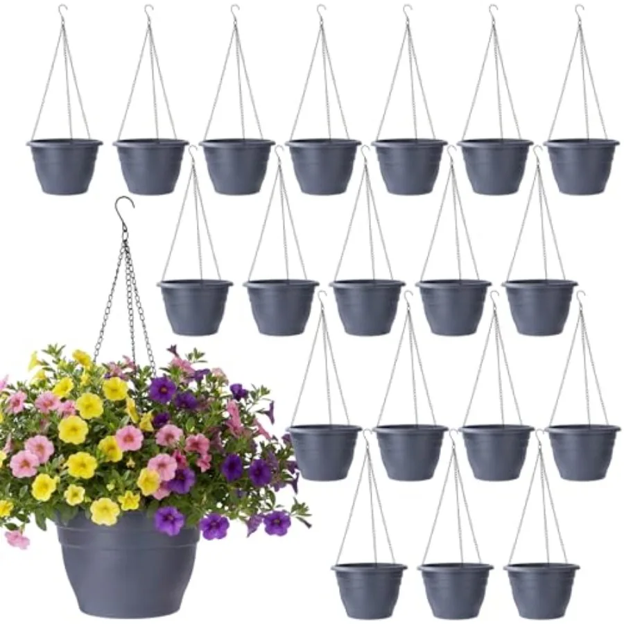 

Pack Plastic Hanging Planter Bulk Hanging Baskets for Plants with Drainage Trays Self Watering Plant Pot Outdoor Indoor Planter