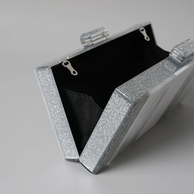 Neue Trendige Handtasche Mode Damen Hochzeit Silber Weiß Gestreifte Handtaschen Acryl Luxus Pailletten Abendtasche Damen Niedliche Clutch – Detail 6