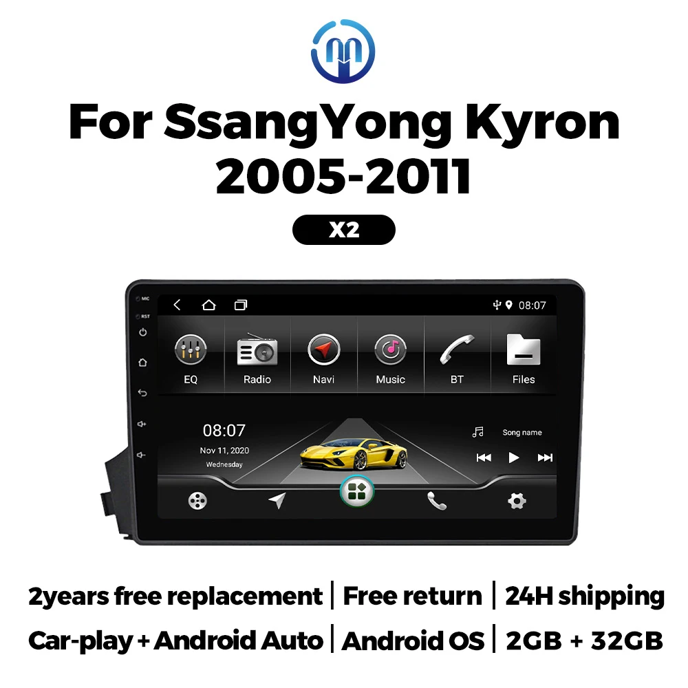 Navifly Headunit For SsangYong Kyron 2005-2011 IPS Touch Screen GPS Wireless Carplay Android Auto BT Radio FM Multimedia Player