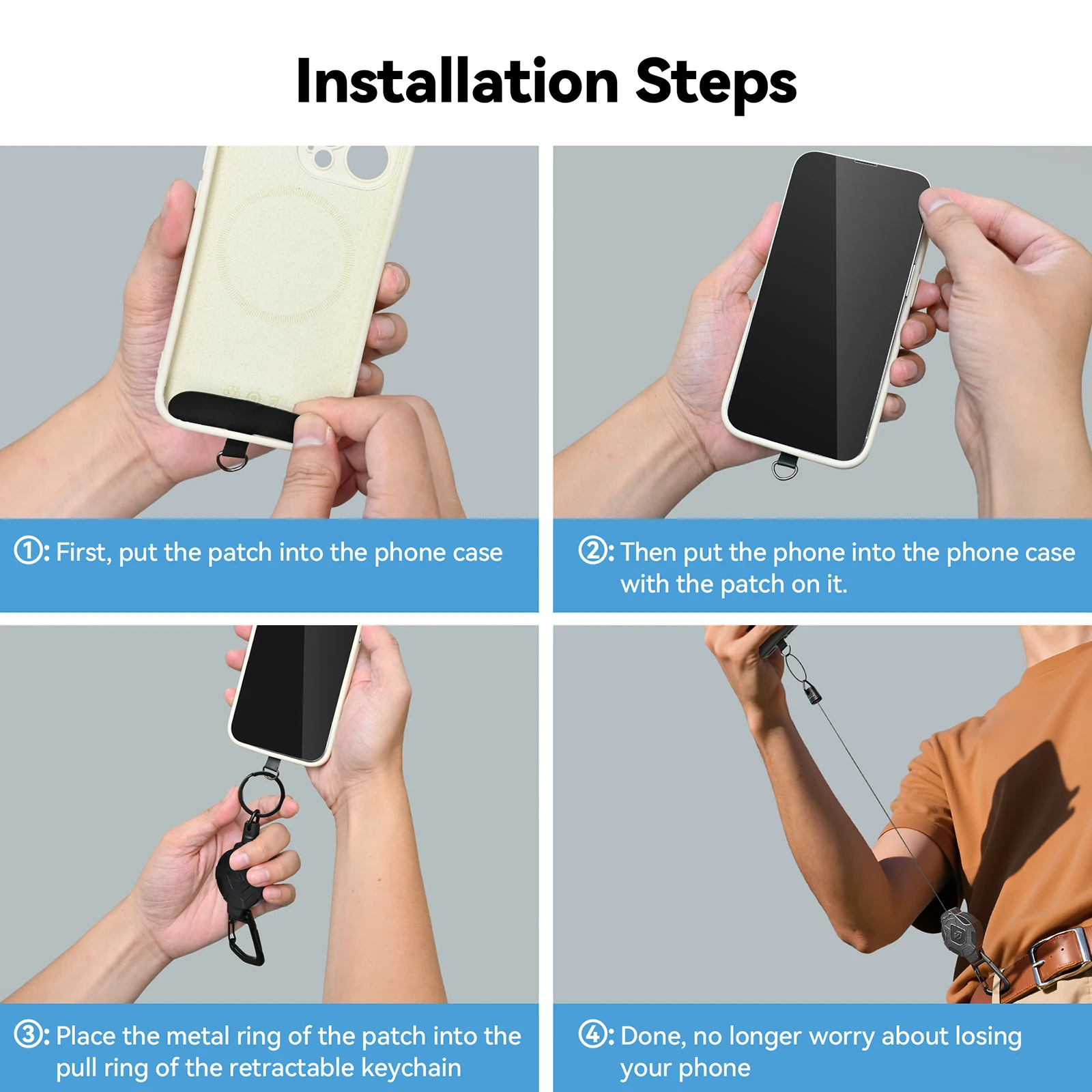 Minisopuru Retractable Keychain Heavy Duty With Phone clip fastener Tactical ID Badge Reel Strap Holder Retractable Cord KeyRing