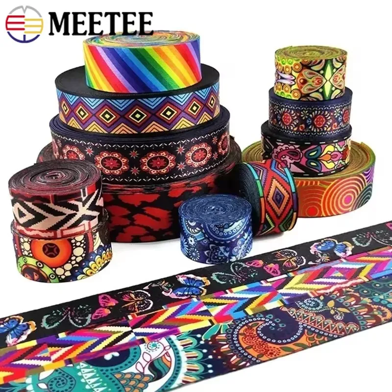 

3/5/8M Meetee 38/50mm Nylon Webbing Boho Printed Ribbon Tapes Bag Strap Handbag Belt Bias Band DIY Sewing Material Accessories