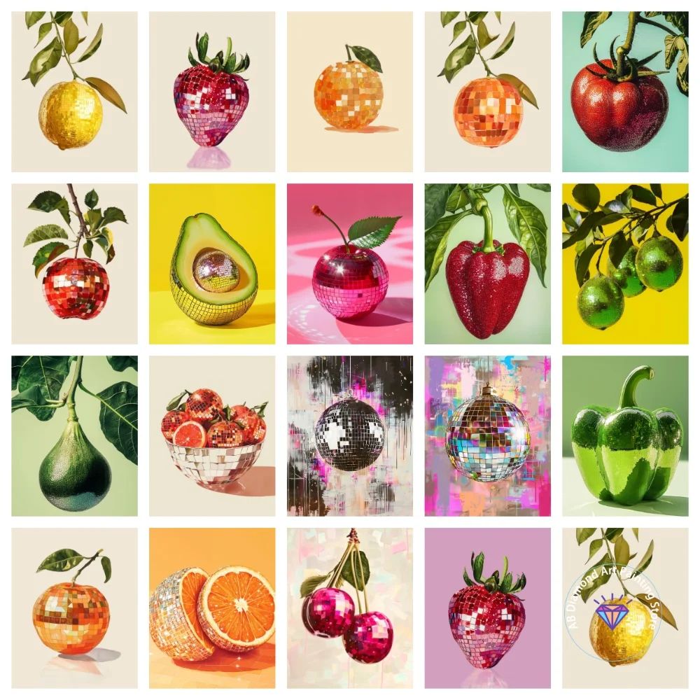 

Fruit Disco Ball AB Diamond Painting Kit Square Round Diamond 5D DIY Mosaic Handmade Art Adult Exquisite Gift Home Decoration