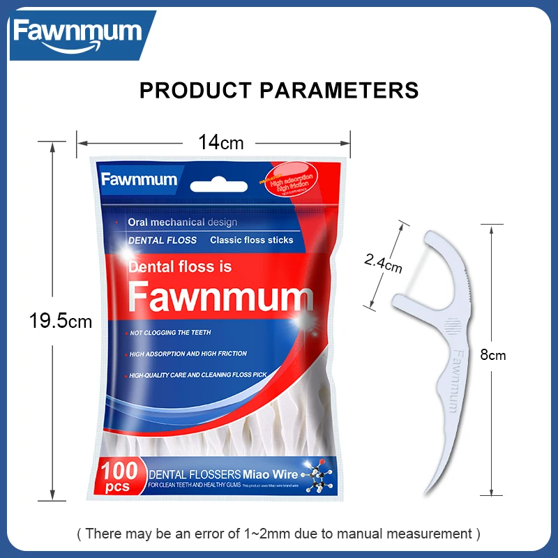 Fawnmum-hilo Dental de 100 piezas, palillos de dientes, cepillo Interdental, limpieza Dental, cuidado bucal