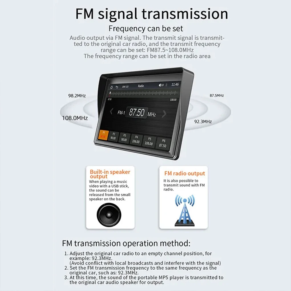 Car Entertainment System With Car Radio Blue Tooth 1 FM Transmitter Blue Tooth 5.1 Mirror Link