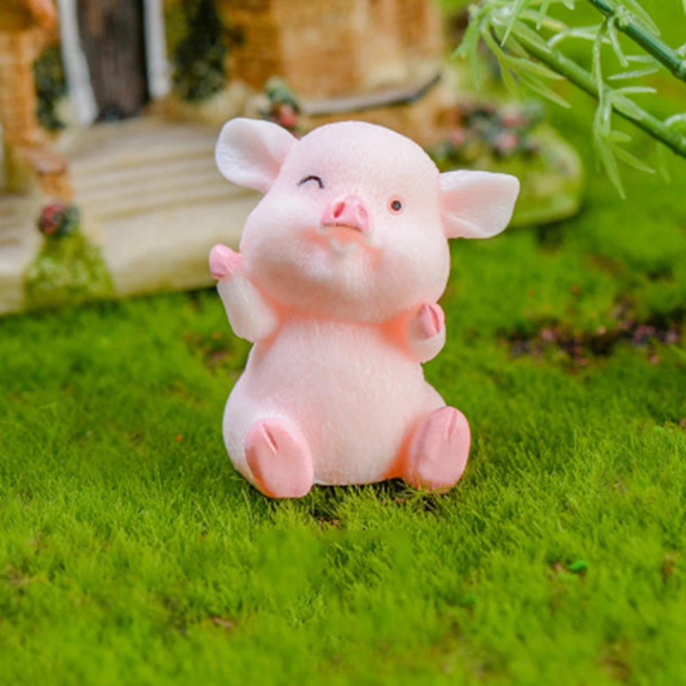 Cute Cartoon Pink Pig Naughty Home Ornament  Dollhouse Accessory Resin Craft Micro Landscape Decoration Pig Miniature