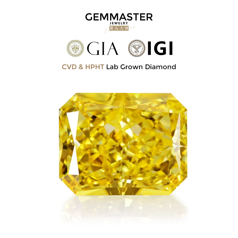 

Fancy Vivid Yellow Lab Grown Diamond Radiant Cut CVD HPHT 0.5ct 1ct Yellow Lab Diamond With IGI or GIA certificate Real Diamond