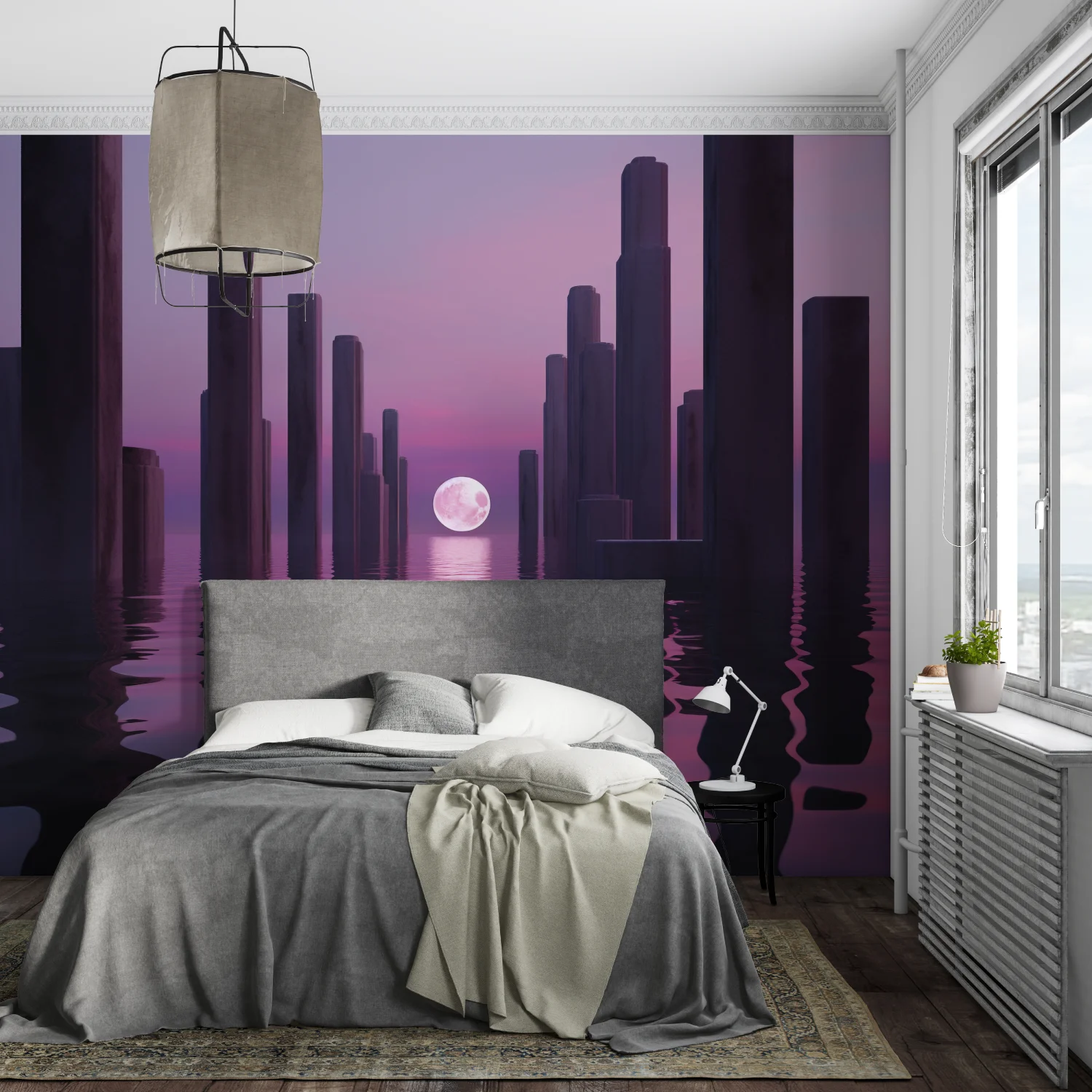 Customized Wallpaper Space Extension Moon Night Water Reflection Wallpaper Living Room Bedroom Decoration Painting 3d wallpaper