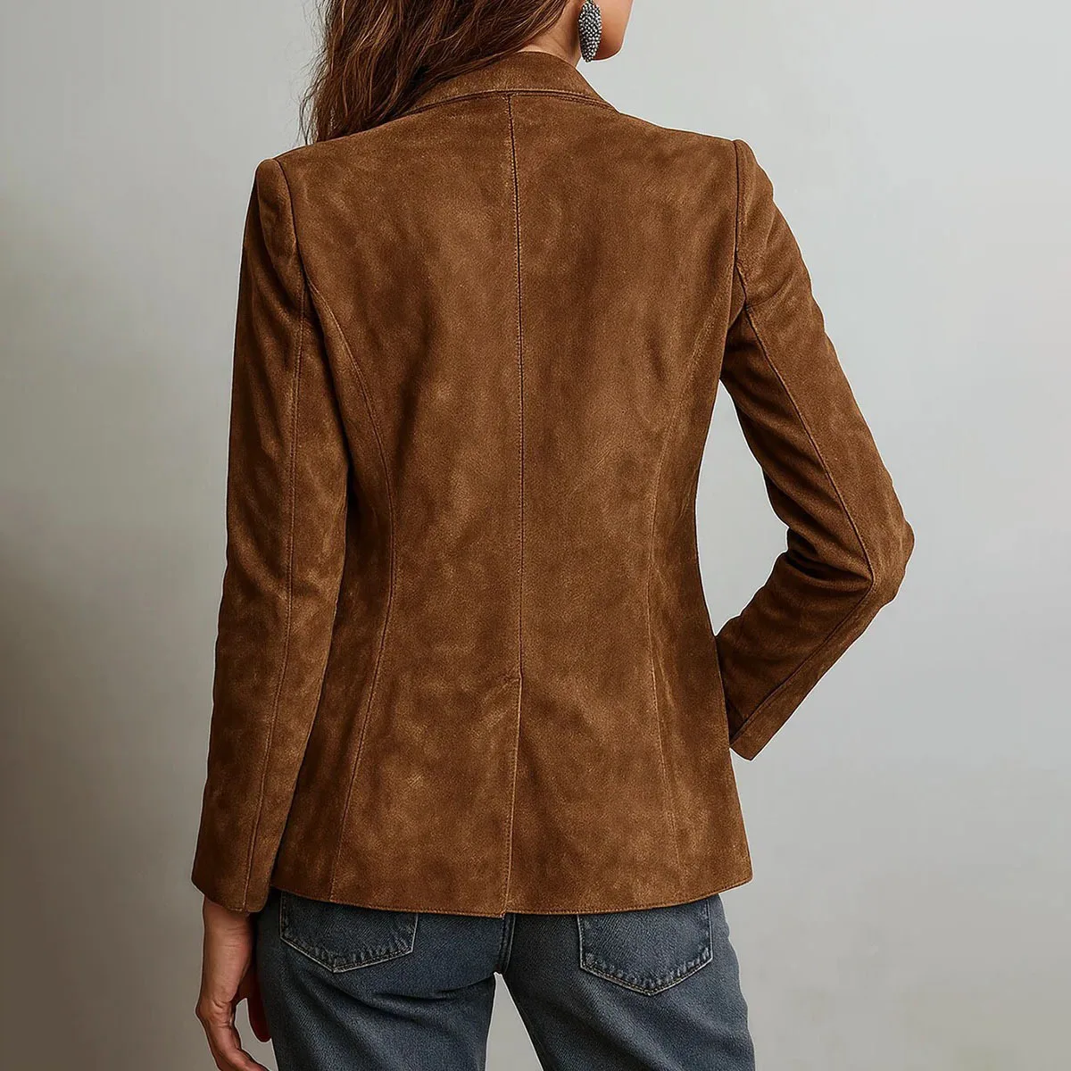B Fashion Women's Suede Jacket Notched Collar Single Breasted Full Sleeve Blazer Coat Multiple Pockets Spring Autumn Streetwear