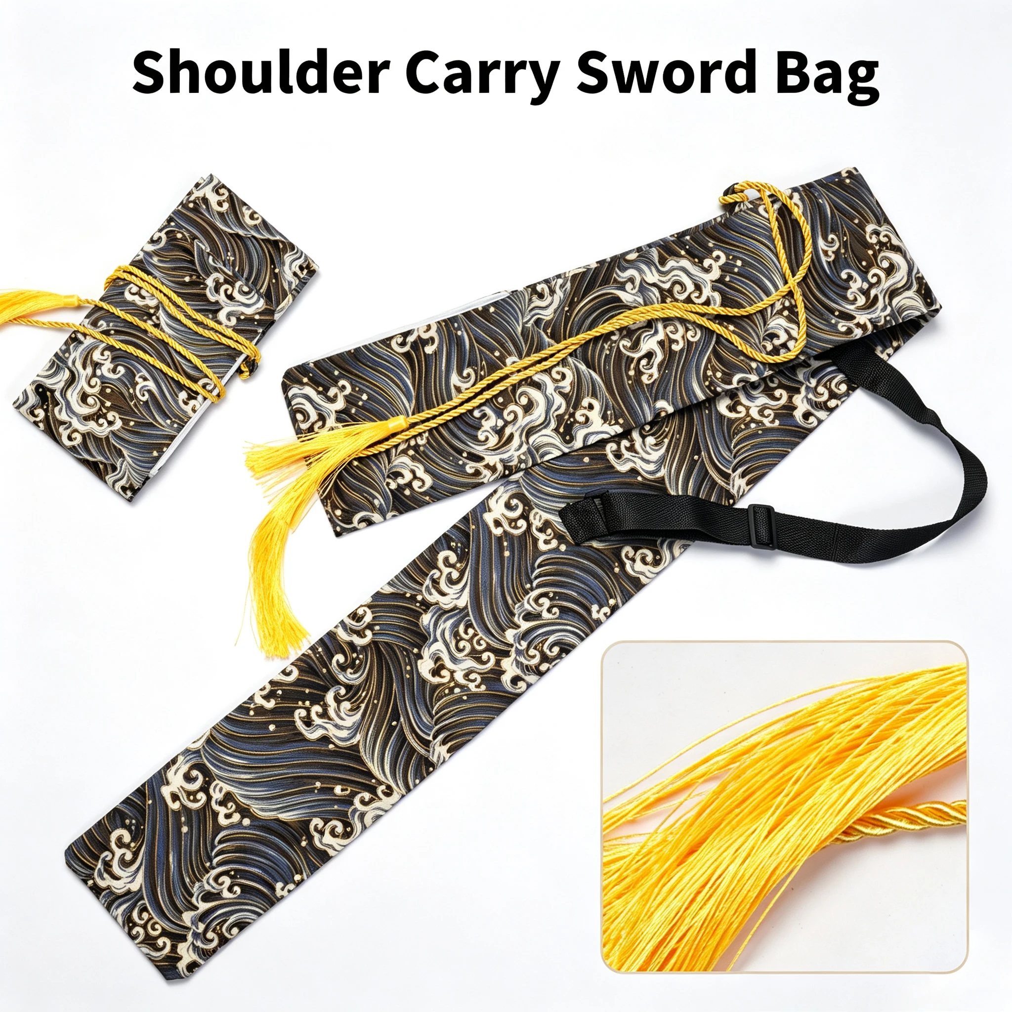 Oriental Retro Pattern Craft Storage Bag With Adjustable Shoulder Strap & Tassel Portable Drawstring Carrying Sleeve For Katana view 3