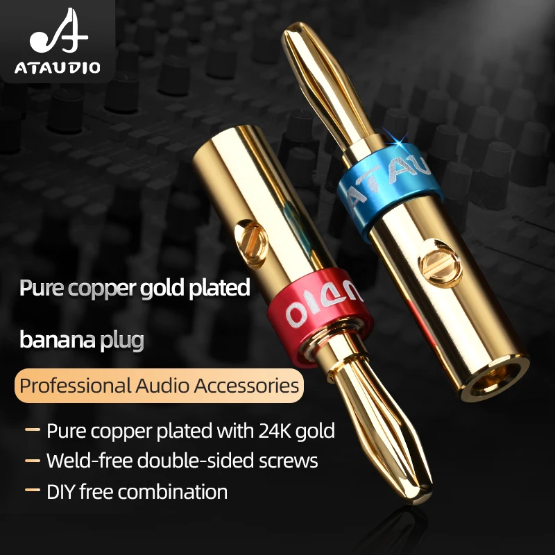 8PCS ATAUDIO HiFi Banana Audio Plug Hi-end Pure Copper Plated 24K Gold Banana Connector Adapter Audio for Speaker Wire Amplifier