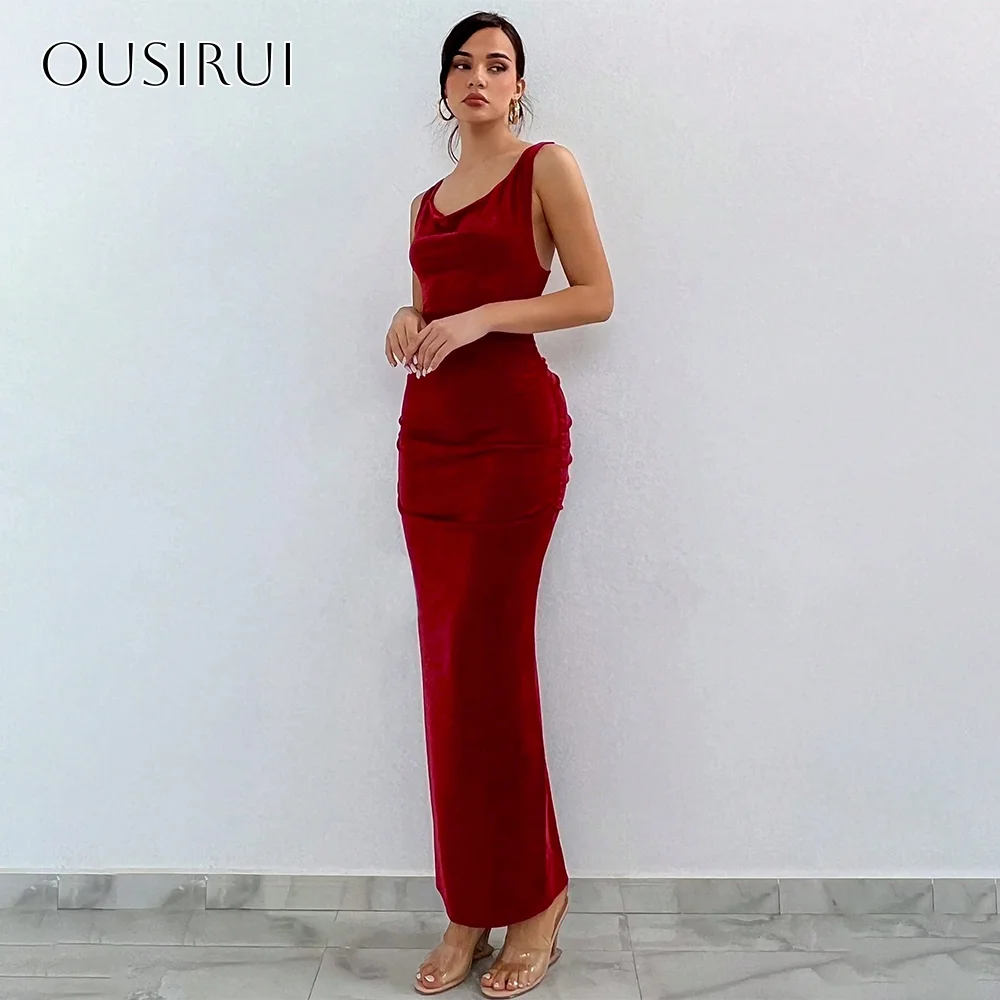 

Velvet Sheath Evening Dresses Sleeveless for Women Criss-cross Back Ankle Length Customized فساتين سهره