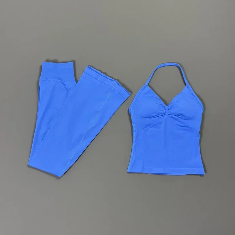 2-teiliges Yoga-Set für Damen: V-Ausschnitt, gepolstertes langes Camisole-Oberteil, High-Waist Bootcut Flare Leggings – Weiches, dehnbares Gym-, Pilates- und Workout-Outfit – Detail 17