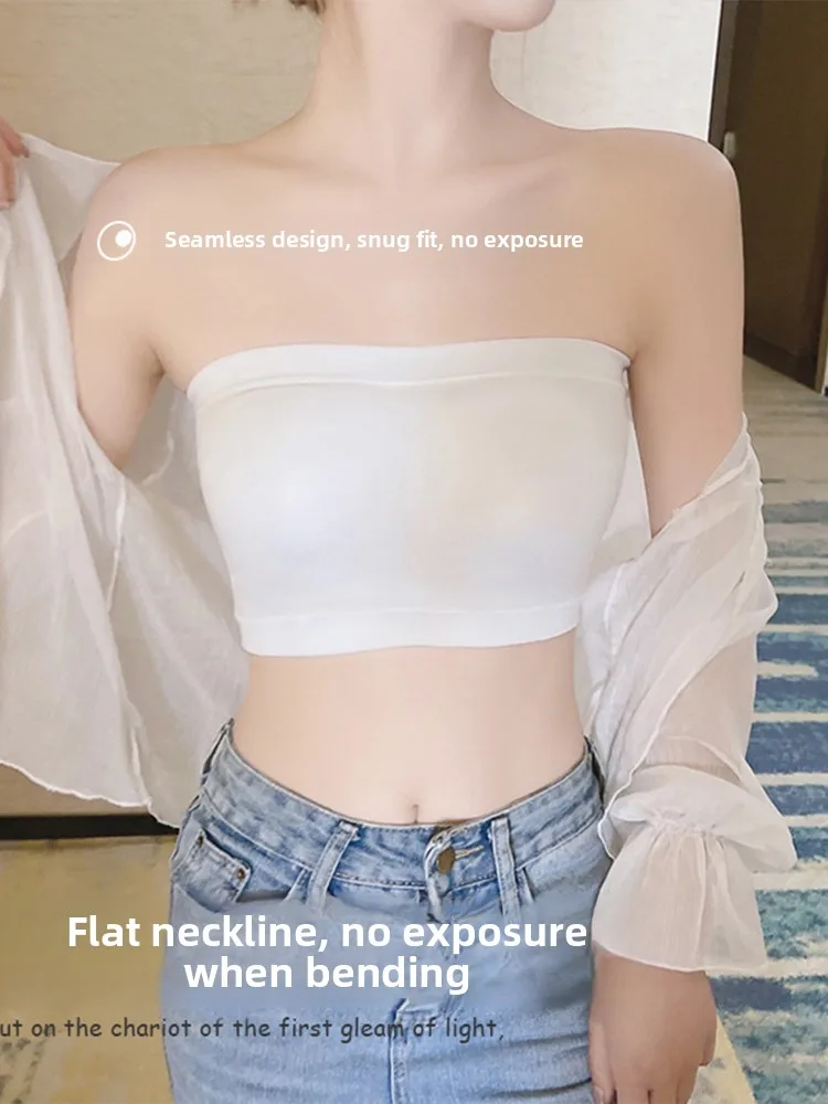 New 2026 Invisible One-Piece Strapless Bra Women's Underwear Chest Pad White Wrap Chest Anti-Light Inner Wear Base Layer