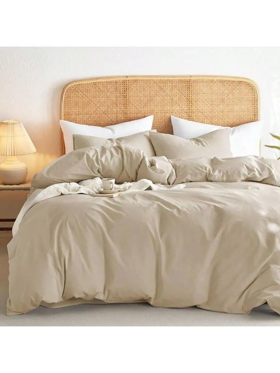 

Washed Cotton Duvet Cover Set King Size Linen Like Textured Percale Breathable Farmhouse Neutral Bedding 3 Pieces