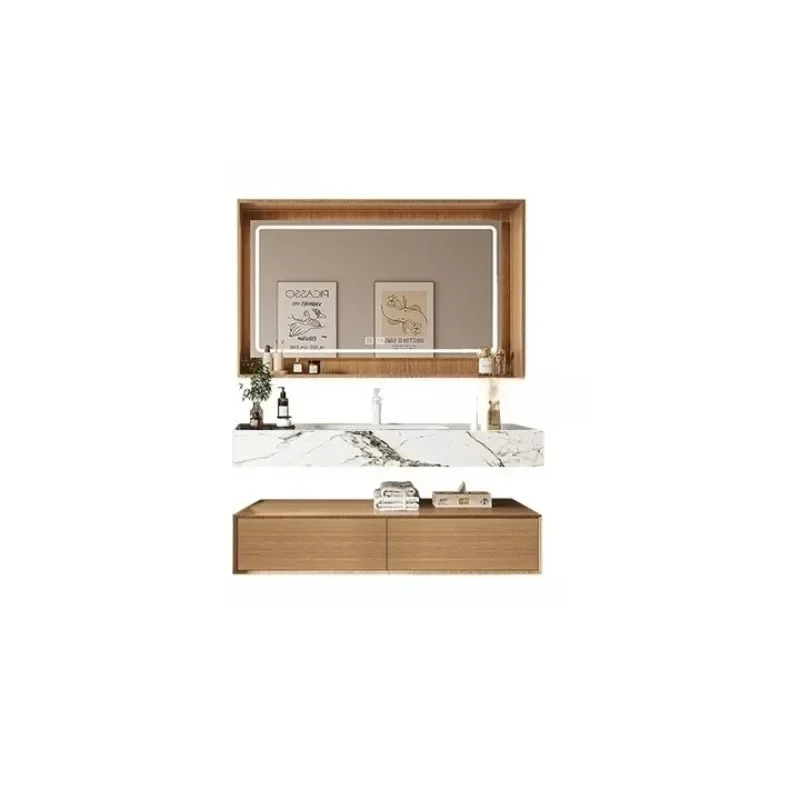HEGII minimalist walnut-colored Corian rock slab integrated basin