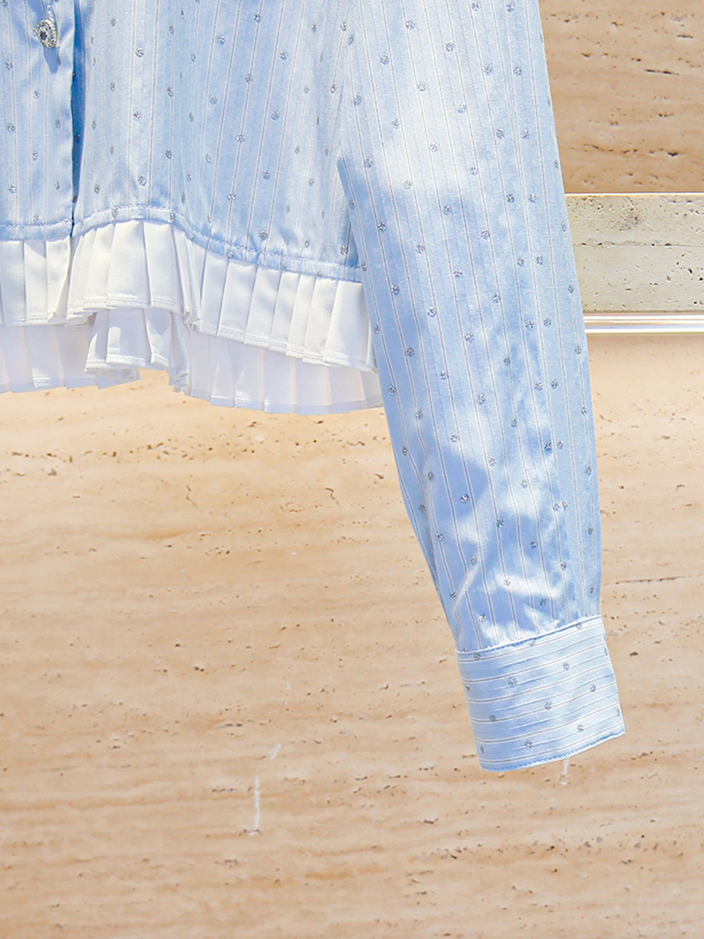 Csa azul adornada com strass, e, estilo doce e rico, moda premium fena, coleção de outono, corte reto, manga co...