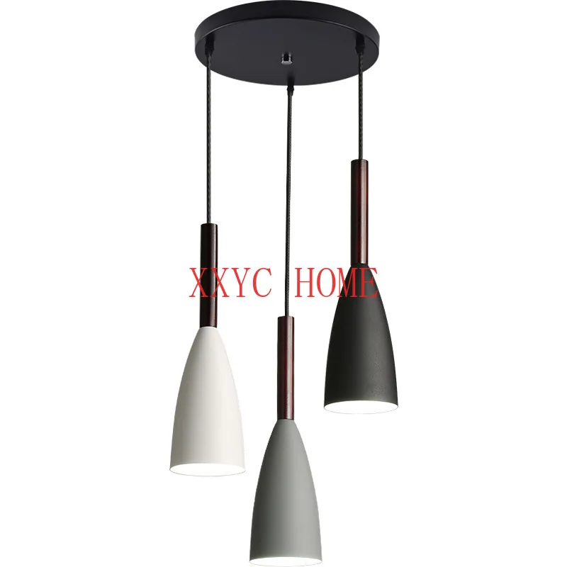 Nordic Black White Gray Macaron Color Three-Head Iron Restaurant Chandelier Personality Hallway Bar Lamp