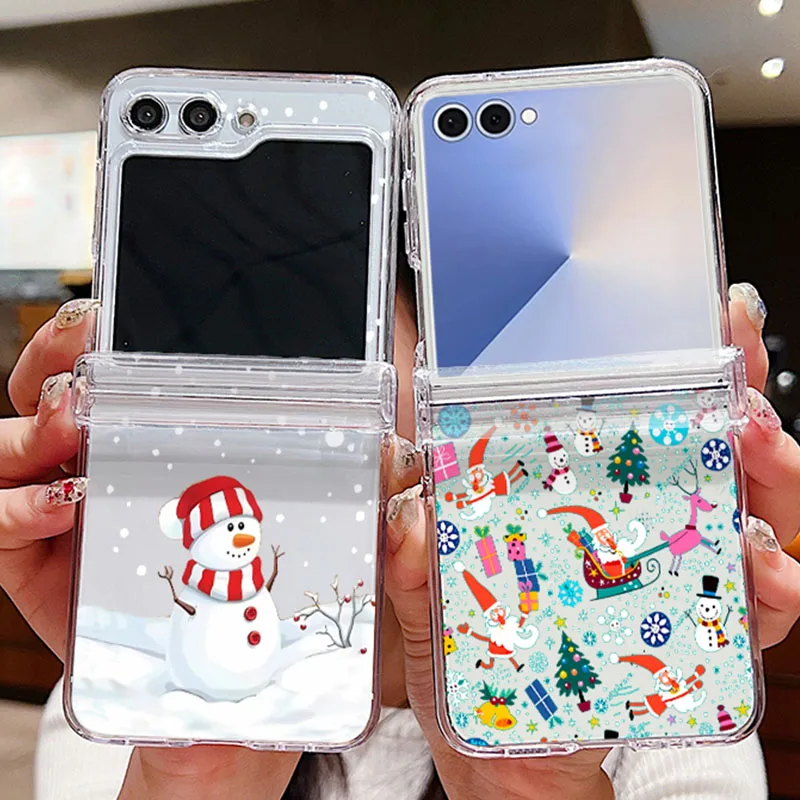 Weihnachten Schneemann Klar Telefon Fall Für Samsung Galaxy Z Flip 7 FE 6 5 4 3 5G falten Hard Cover Für Samsung Z Flip7 Flip6 Flip5