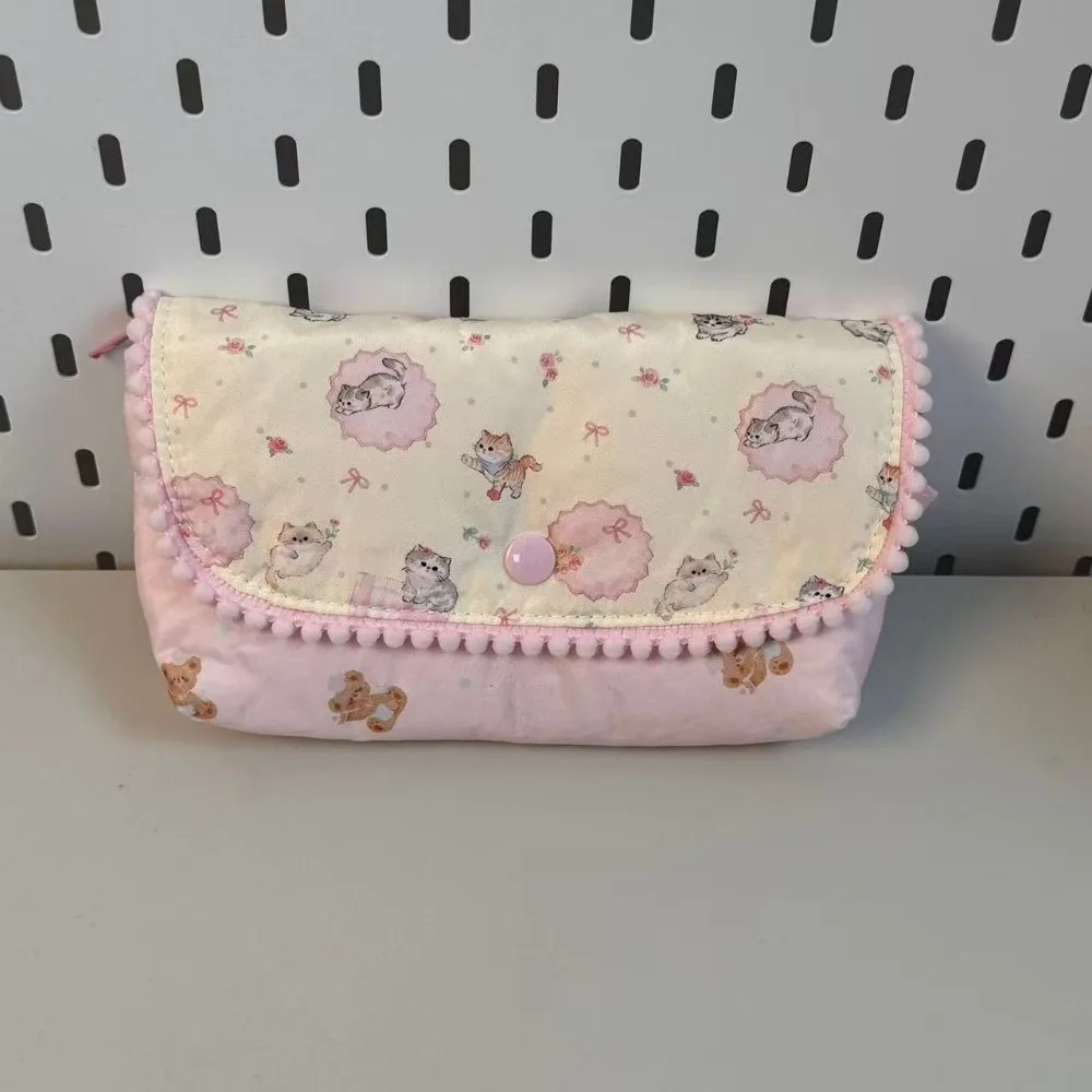 Butterfly Cat Print Pencil Case Flap Button-down Large Capacity Pencil Pouch Multifunctional Stationery Storage Bag Students