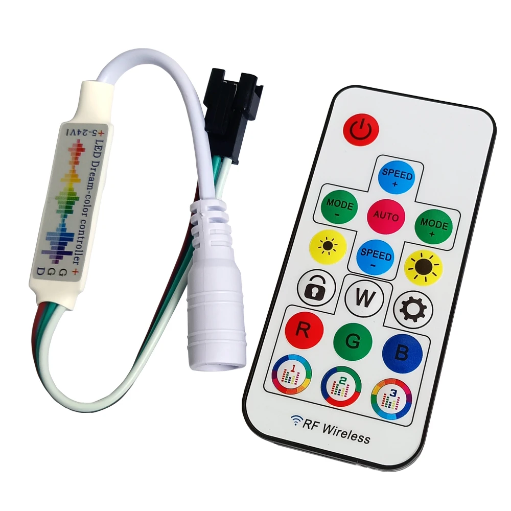 Mini Music Led Controller 17Keys DC/USB 3Pin 5V-24V Wireless RF Remote Control For WS2811 2812 Addressable RGB Strip Light Panel