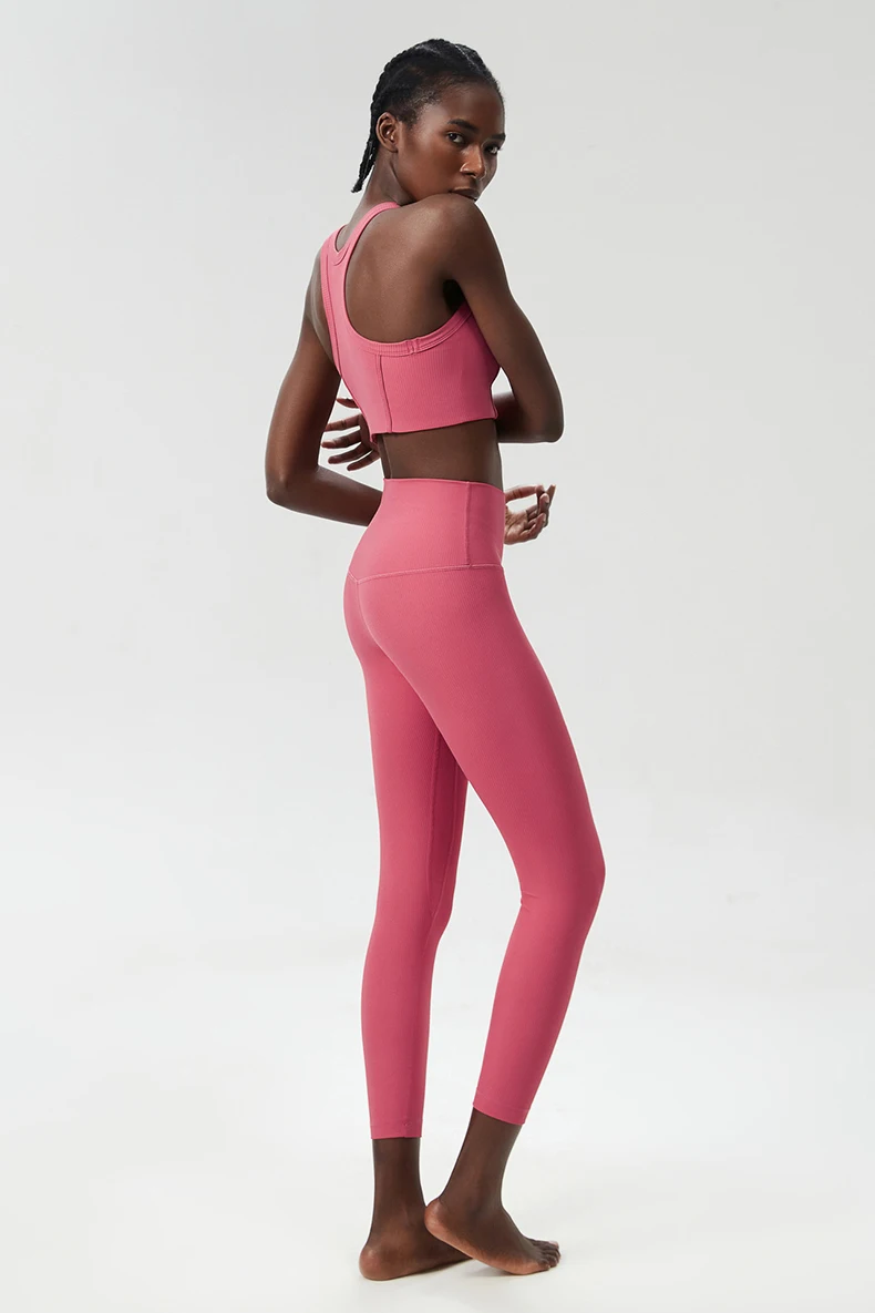 Zweiteiliges Fitness-Yoga-Set für Damen, einfarbig, dehnbar, Gym-Anzug, atmungsaktiv, für hohe Beanspruchung, Laufsportbekleidung, Trainingskleidung für Damen – Detail 8